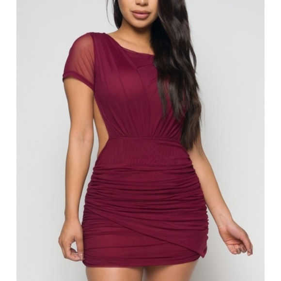 LAST 2! Wine Open Back Mini Dress - Picture 2 of 8